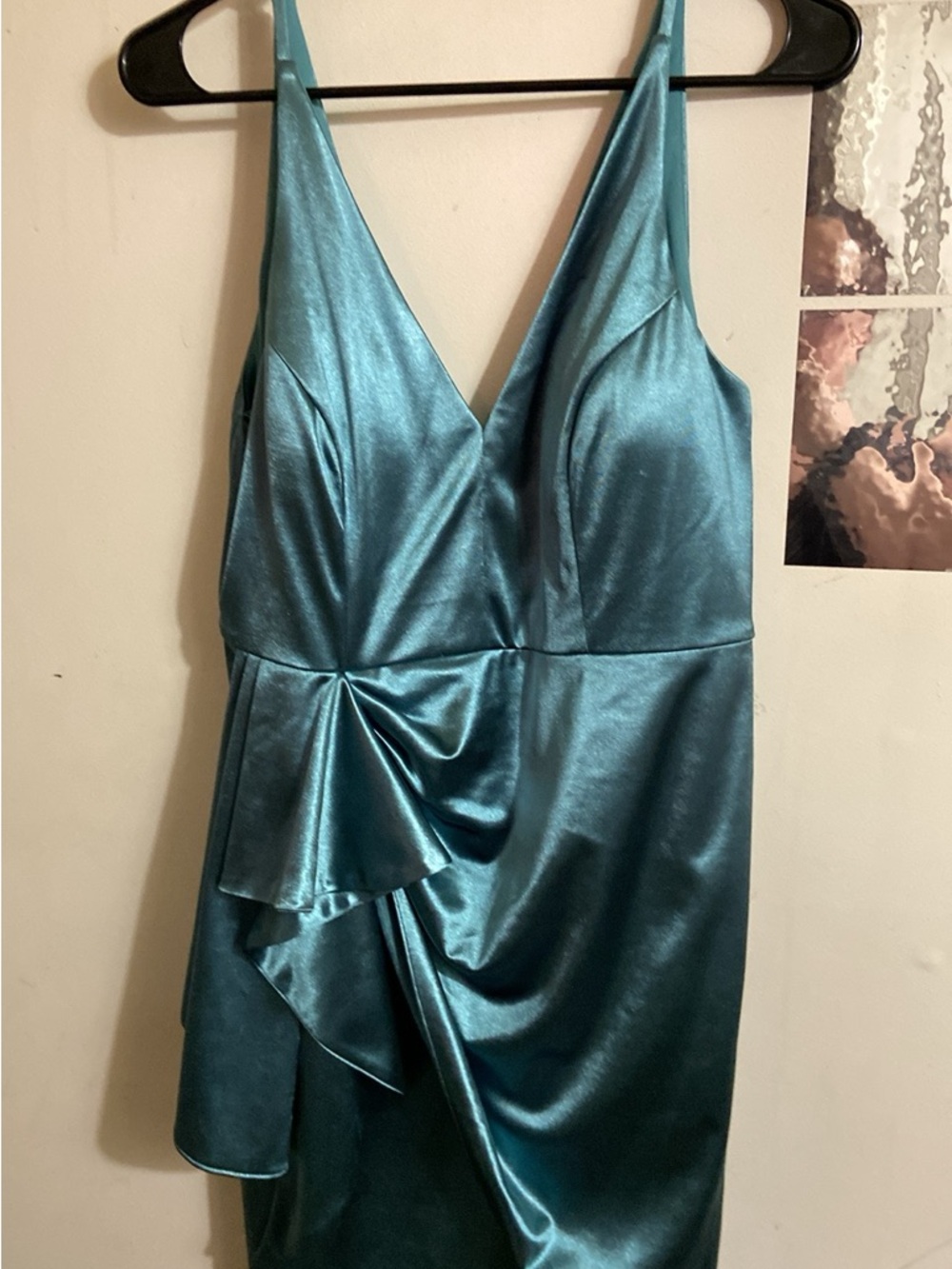 Satin V-Neck Maxi Dress in Teal